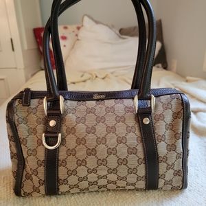 Gucci Brown and Beige Monogram Shoulder Bag